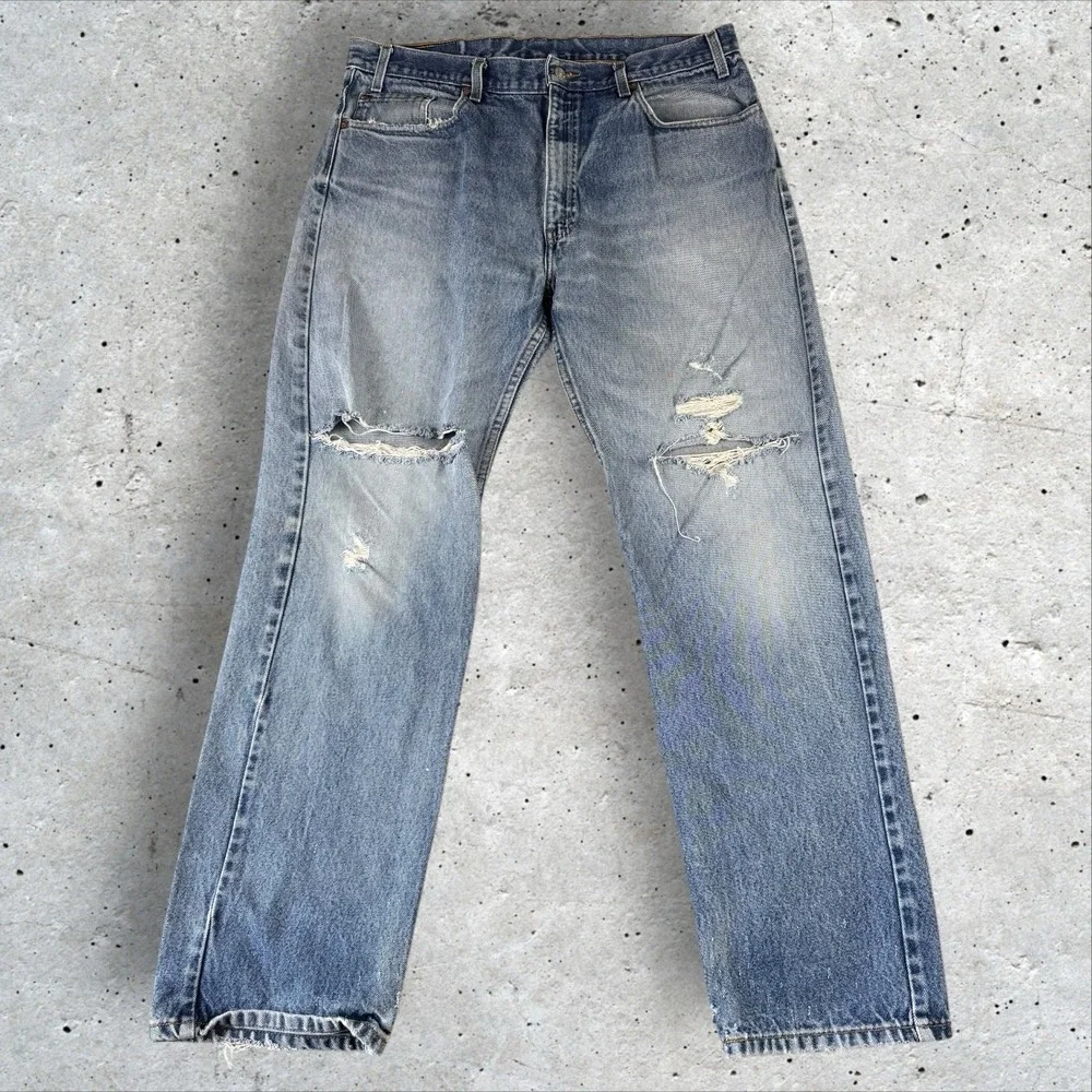 Vtg Levis 505 Jeans Measure‎ 36x32 90s Light Wash Straight Relaxed Denim